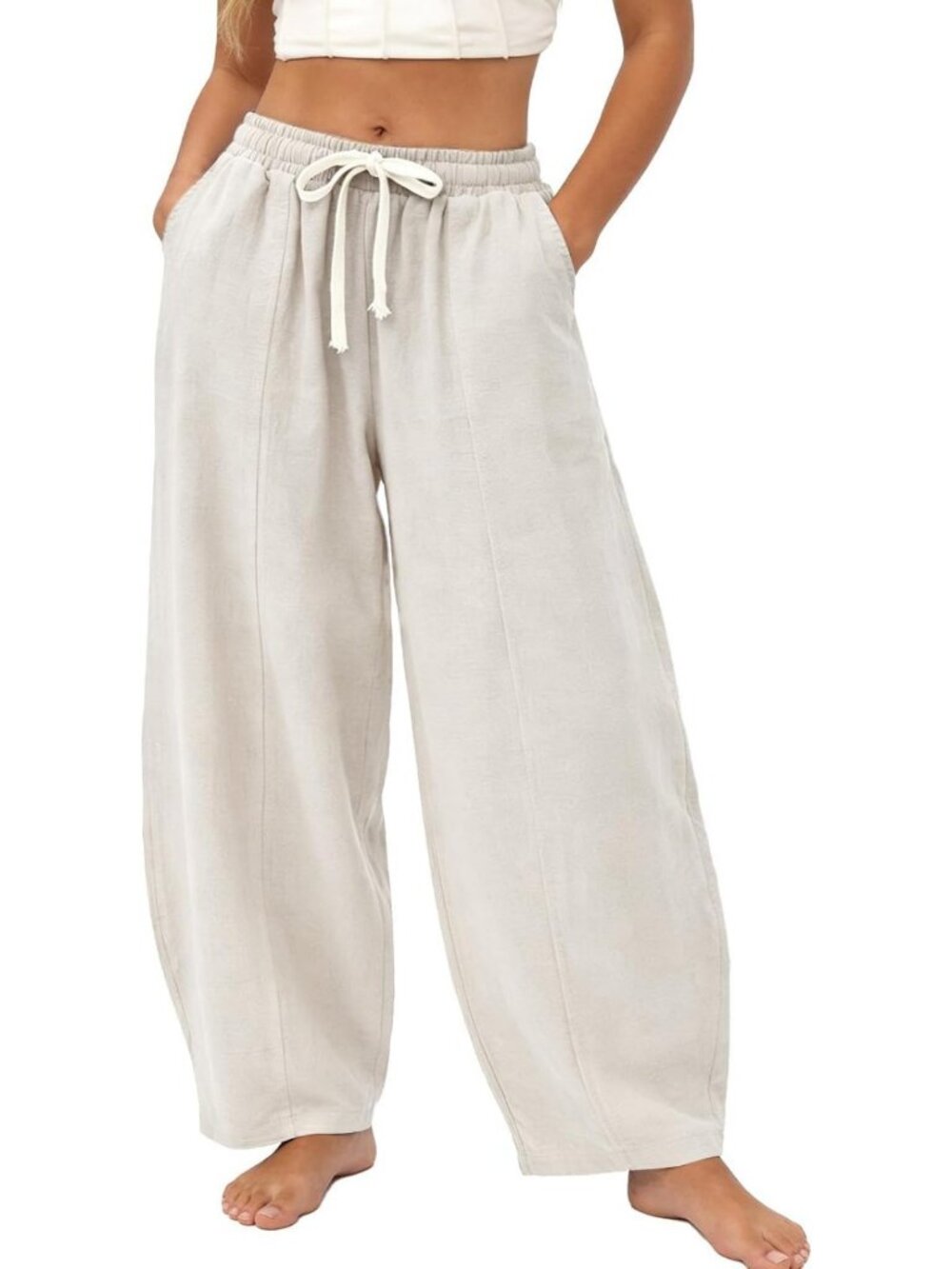 Lightweight Wide Leg Linen Pants for Women | Relaxed Fit, Elastic Waist